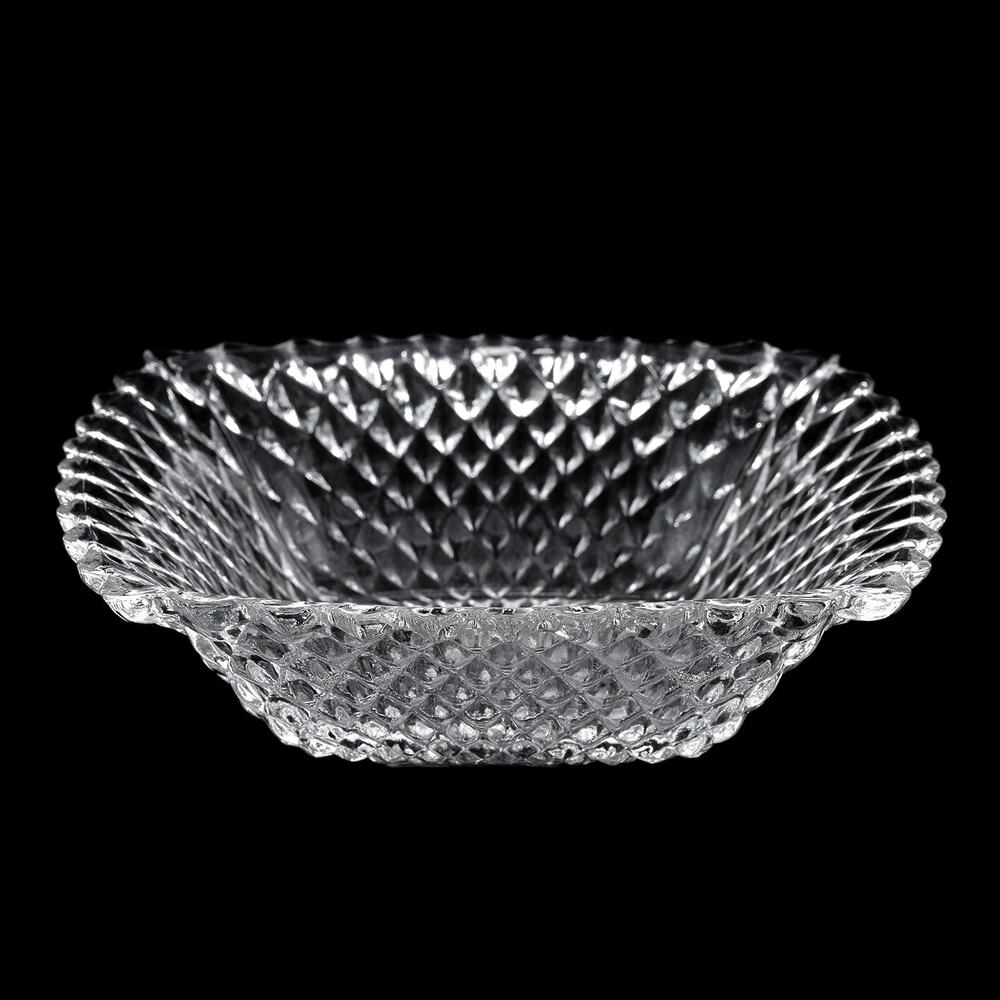 Vintage Indiana Glass Diamond Point Flared Square Bowl MCM Dish w/ Ruffled Edge